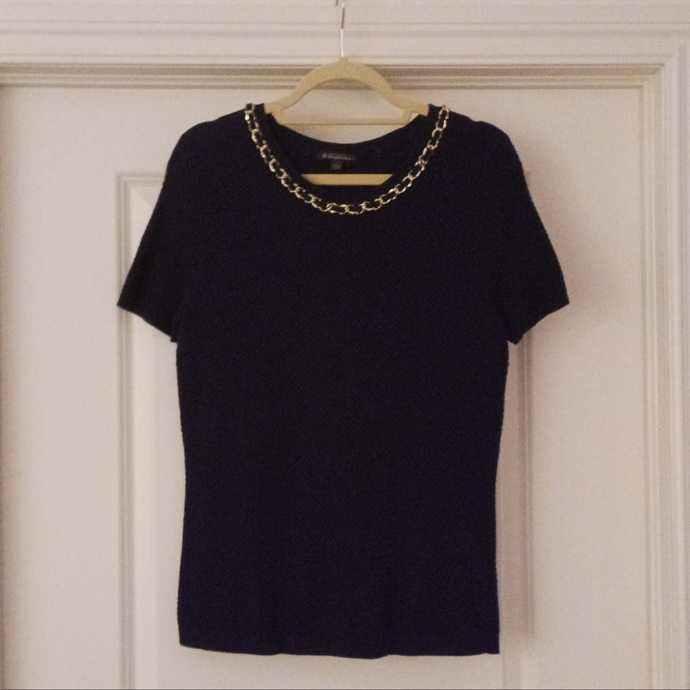Brooks Brothers Black Top with Gold Chain Detail